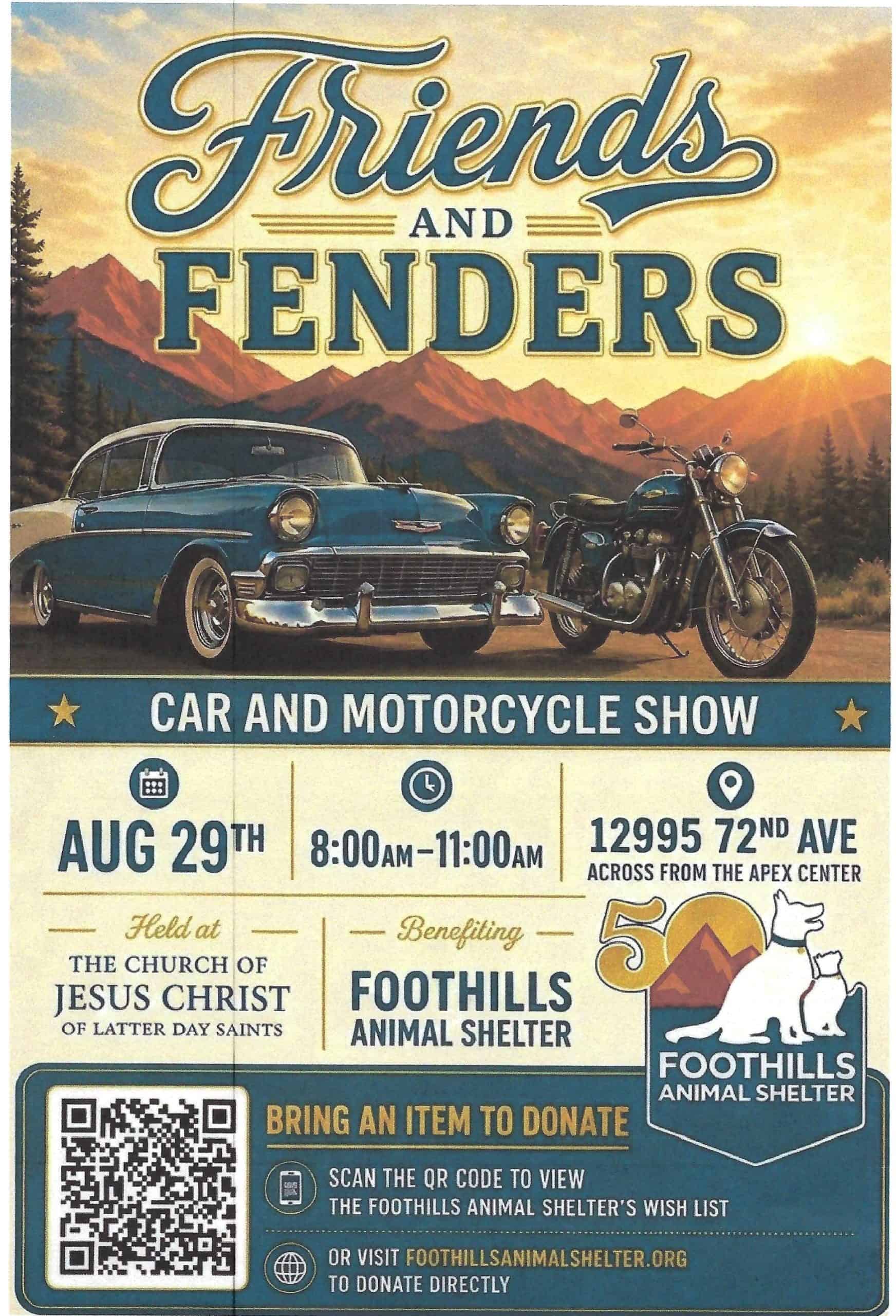 Friends and Fenders Car and Motorcycle Show event at The Church of Jesus Christ of Latter Day Saints in Arvada, CO on August 29, 2026