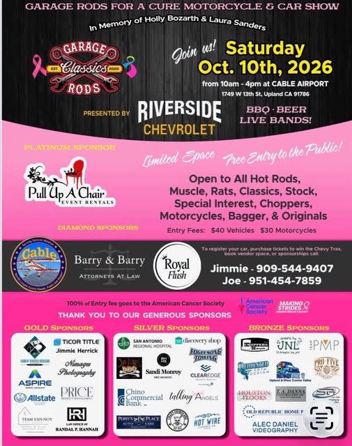 Garage Rods for a Cure Motorcycle & Car Show car show in Upland, CA