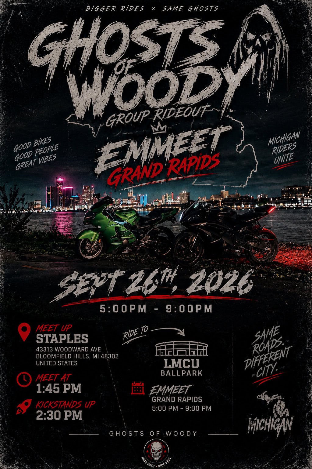 Ghosts of Woody - EMMEET Grand Rapids Group Rideout event at Staples in Bloomfield Hills, MI on September 26, 2026