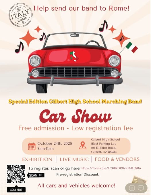 Gilbert High School Marching Band Car Show event at Gilbert High School in Gilbert, AZ on October 24, 2026