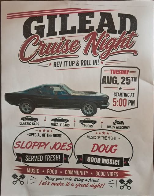 Gilead Cruise Night event at 224 S Main St in Gilead, NE on August 25, 2026