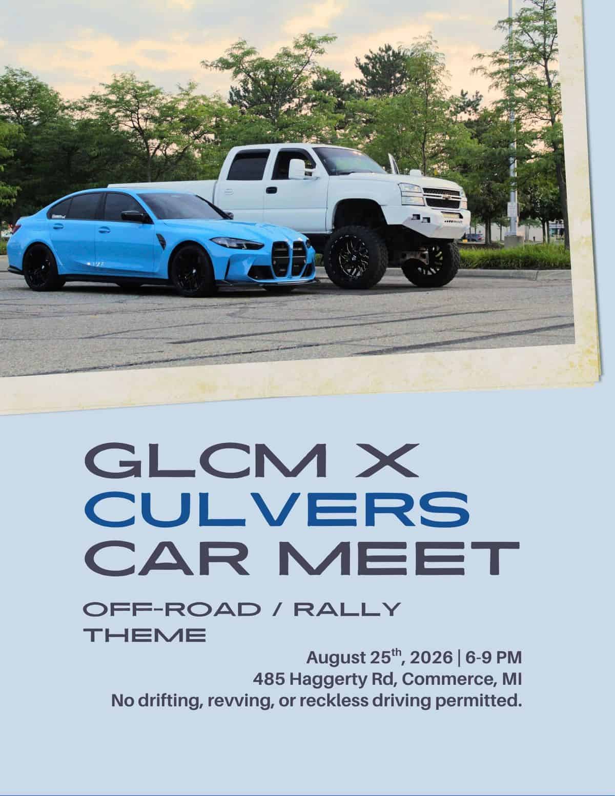 GLCM X Culvers Car Meet event at Culver's in Commerce, MI on August 25, 2026