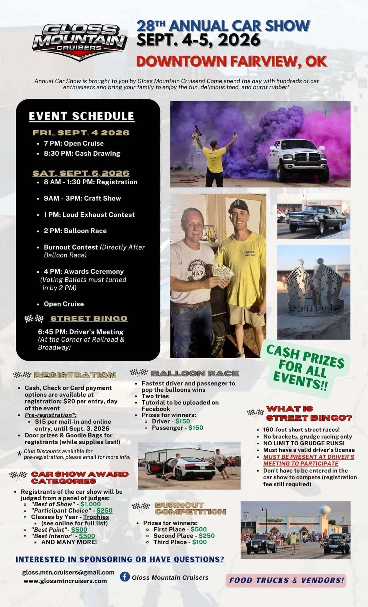 Gloss Mountain Cruisers 28th Annual Car Show event at Downtown Fairview in Fairview, OK on September 4, 2026