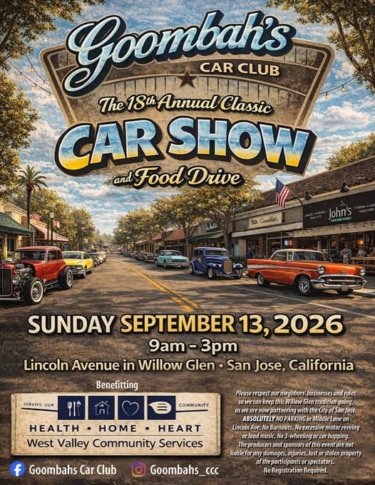 Goombah's Car Club 18th Annual Classic Car Show event at Lincoln Avenue in San Jose, CA on September 13, 2026