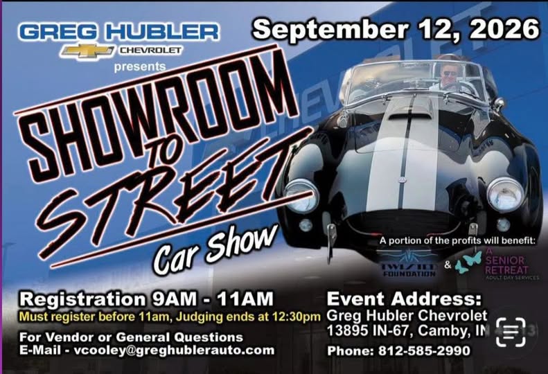 Greg Hubler Chevrolet Showroom to Street Car Show event at Greg Hubler Chevrolet in Camby, IN on September 12, 2026