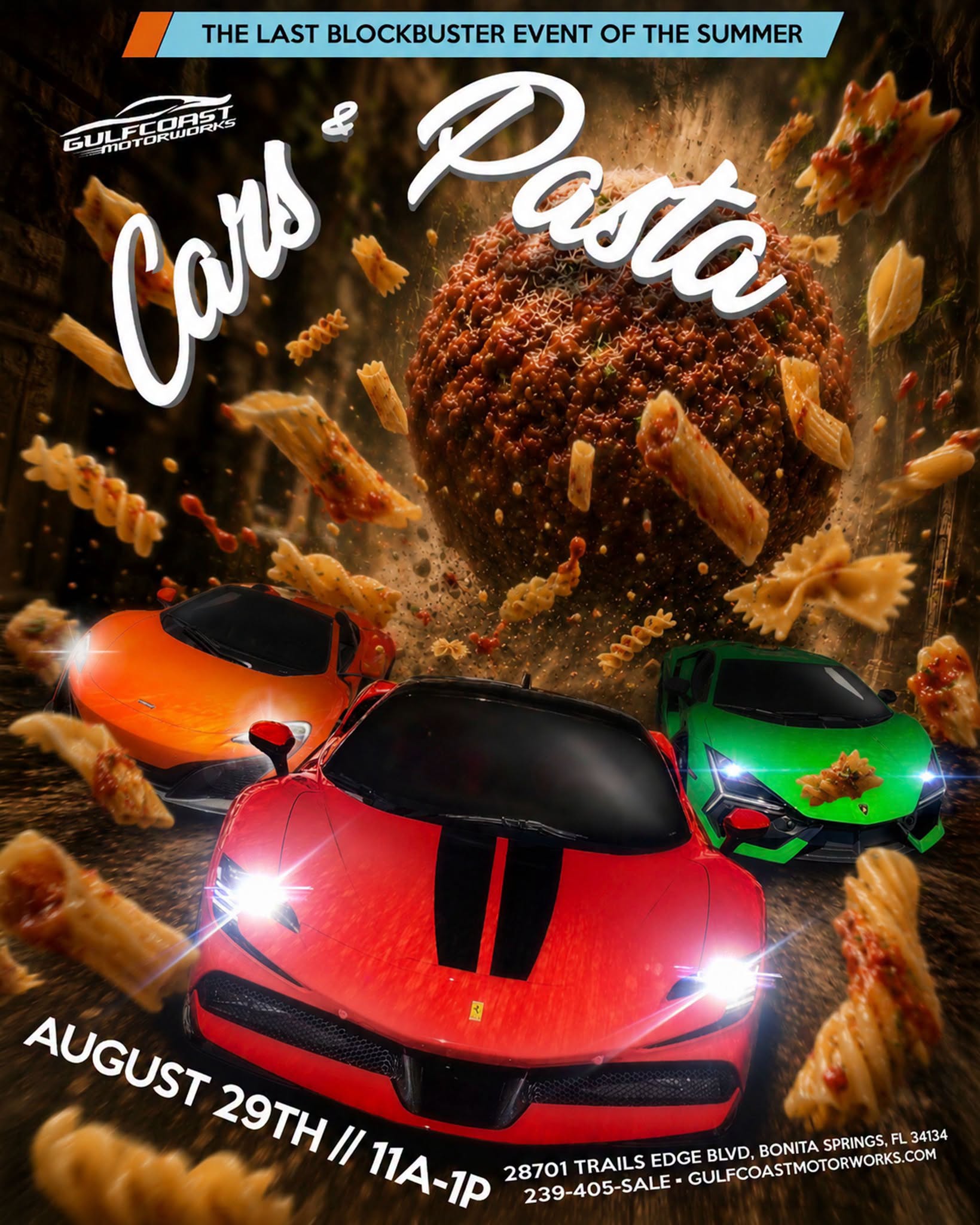 Gulf Coast Motorworks Cars and Pasta event at Gulf Coast Motorworks in Bonita Springs, FL on August 29, 2026