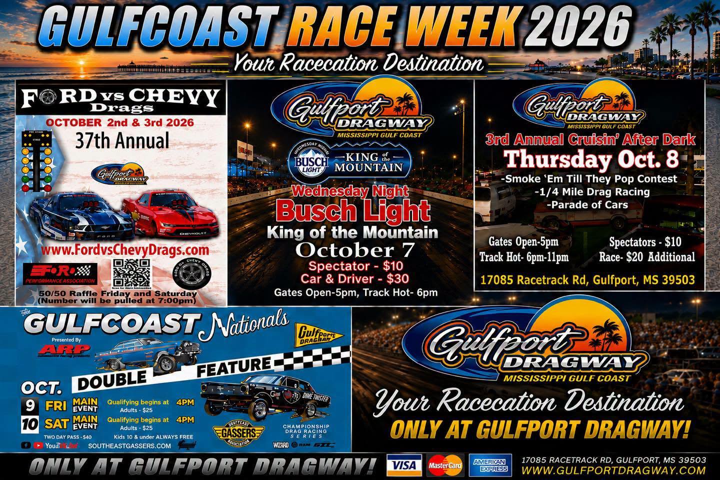 Gulfcoast Race Week 2026 event at Gulfport Dragway in Gulfport, MS on October 2, 2026