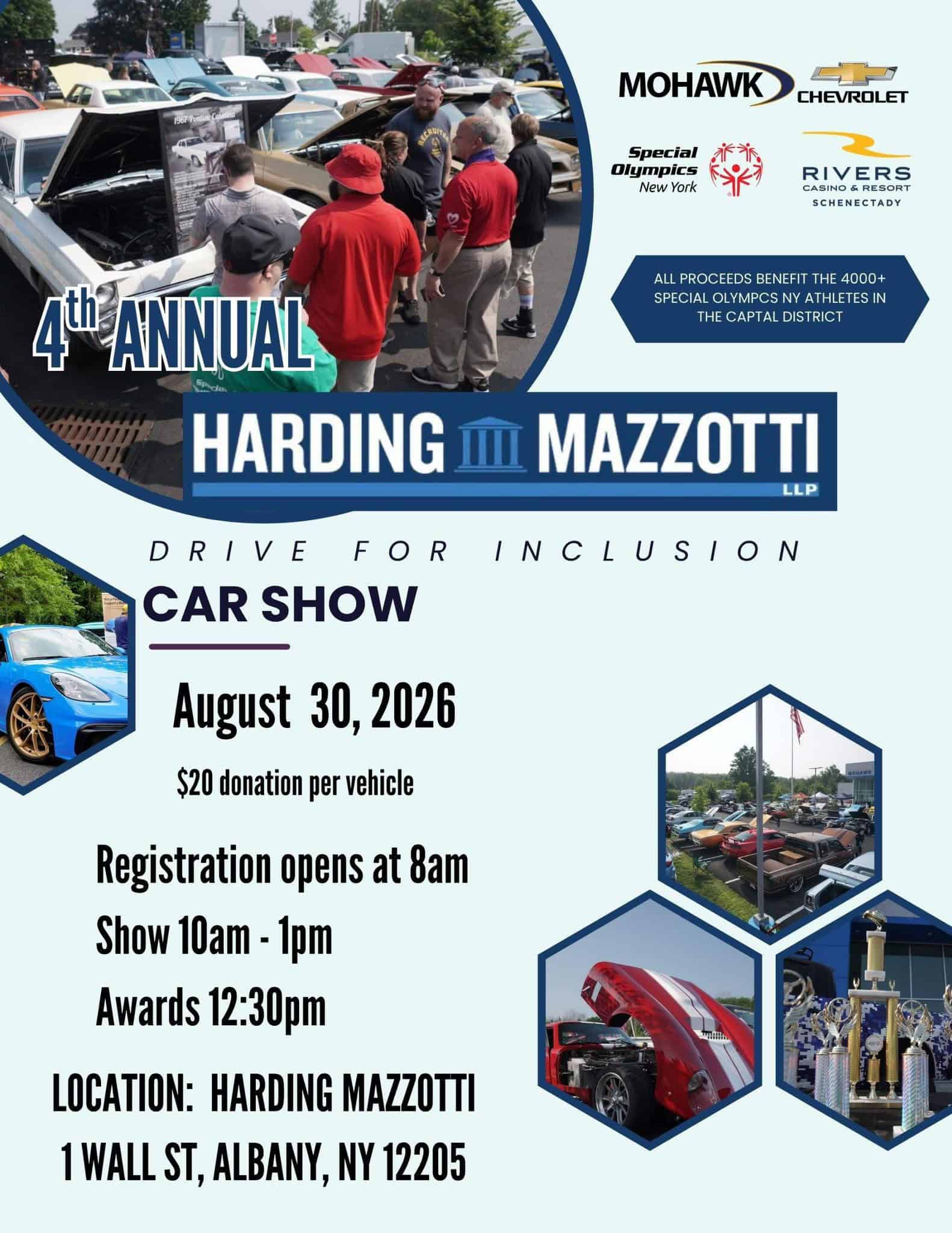 Harding Mazzotti Drive for Inclusion Car Show event at Harding Mazzotti, LLP in Albany, NY on August 30, 2026