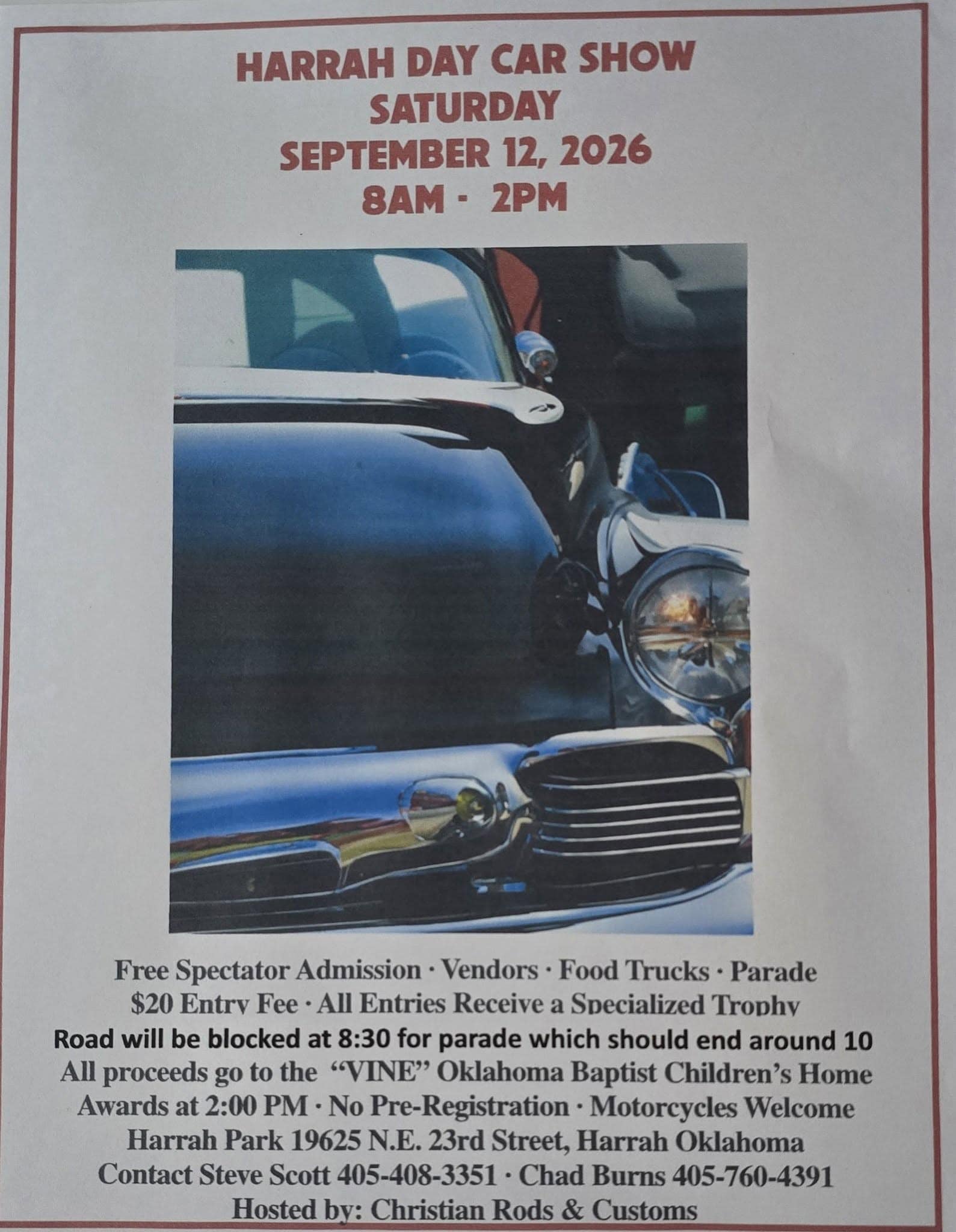 Harrah Day Car Show event at Harrah Park in Harrah, OK on September 12, 2026
