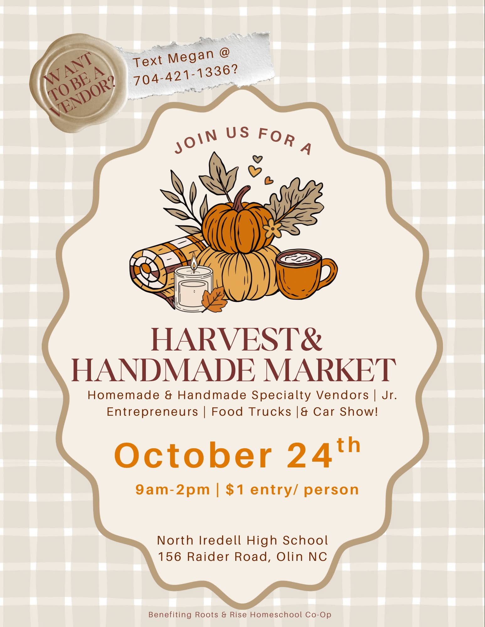 Harvest & Handmade Market event at North Iredell High School in Olin, NC on October 24, 2026