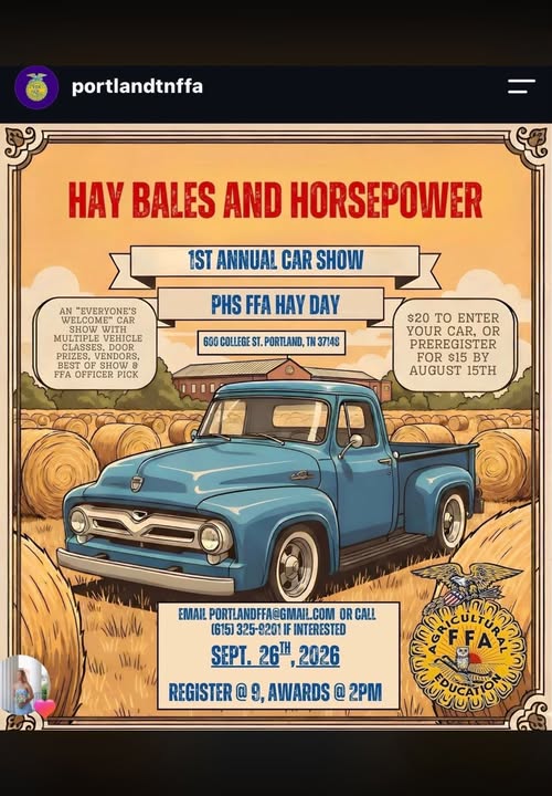 Hay Bales and Horsepower PHS FFA Hay Day Car Show car show in Portland, TN