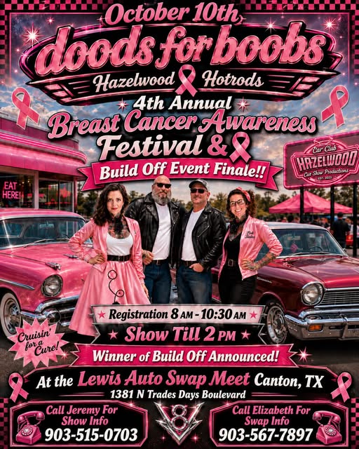 Hazelwood & Hotrods Doods for Boobs Breast Cancer Awareness Festival & Build Off Event Finale car show in Canton, TX