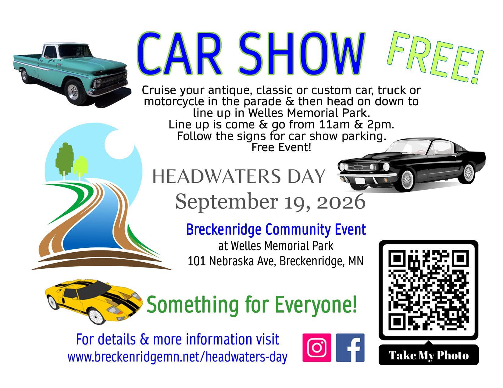Headwaters Day Car Show event at Welles Memorial Park in Breckenridge, MN on September 19, 2026