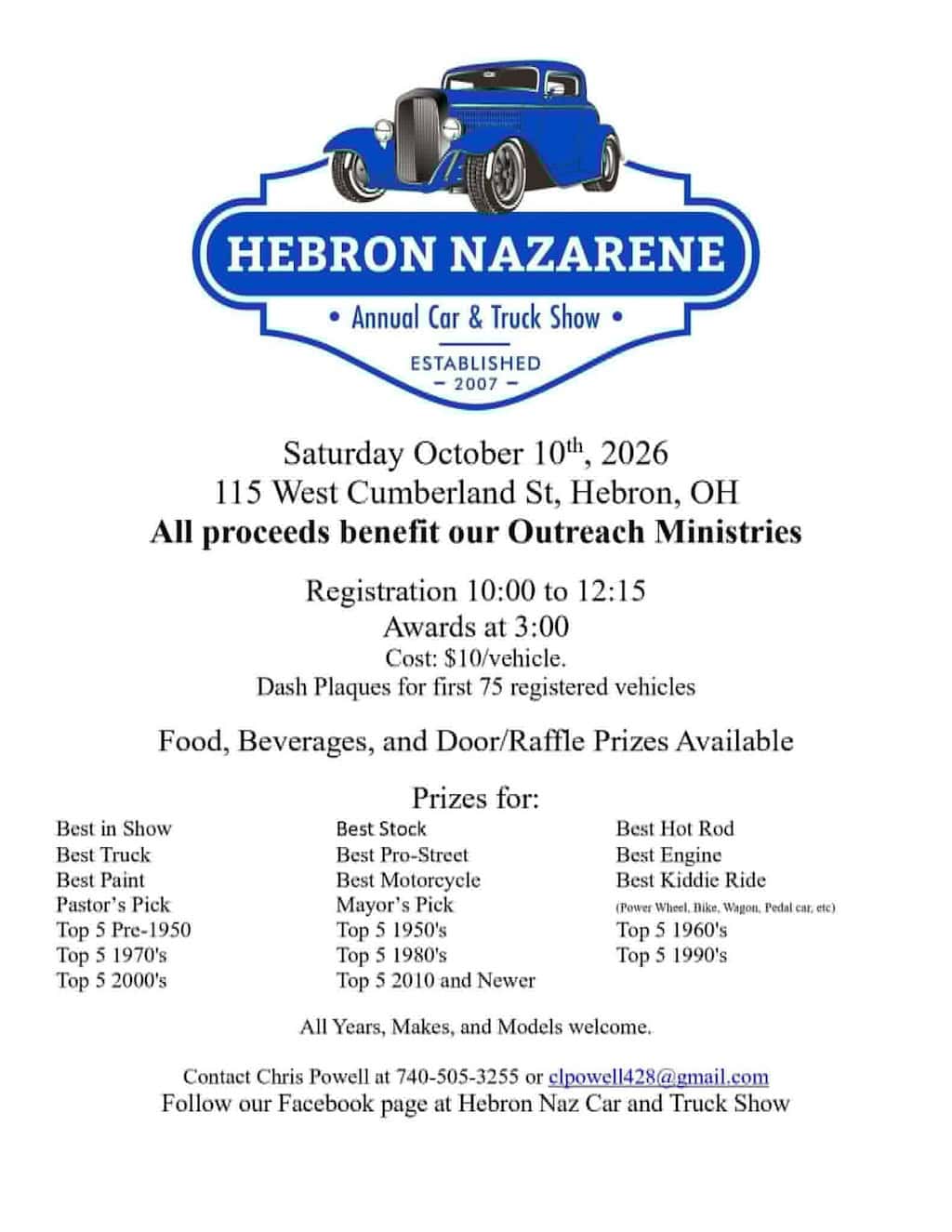 Hebron Nazarene Annual Car & Truck Show event at Hebron Nazarene Church in Hebron, OH on October 10, 2026