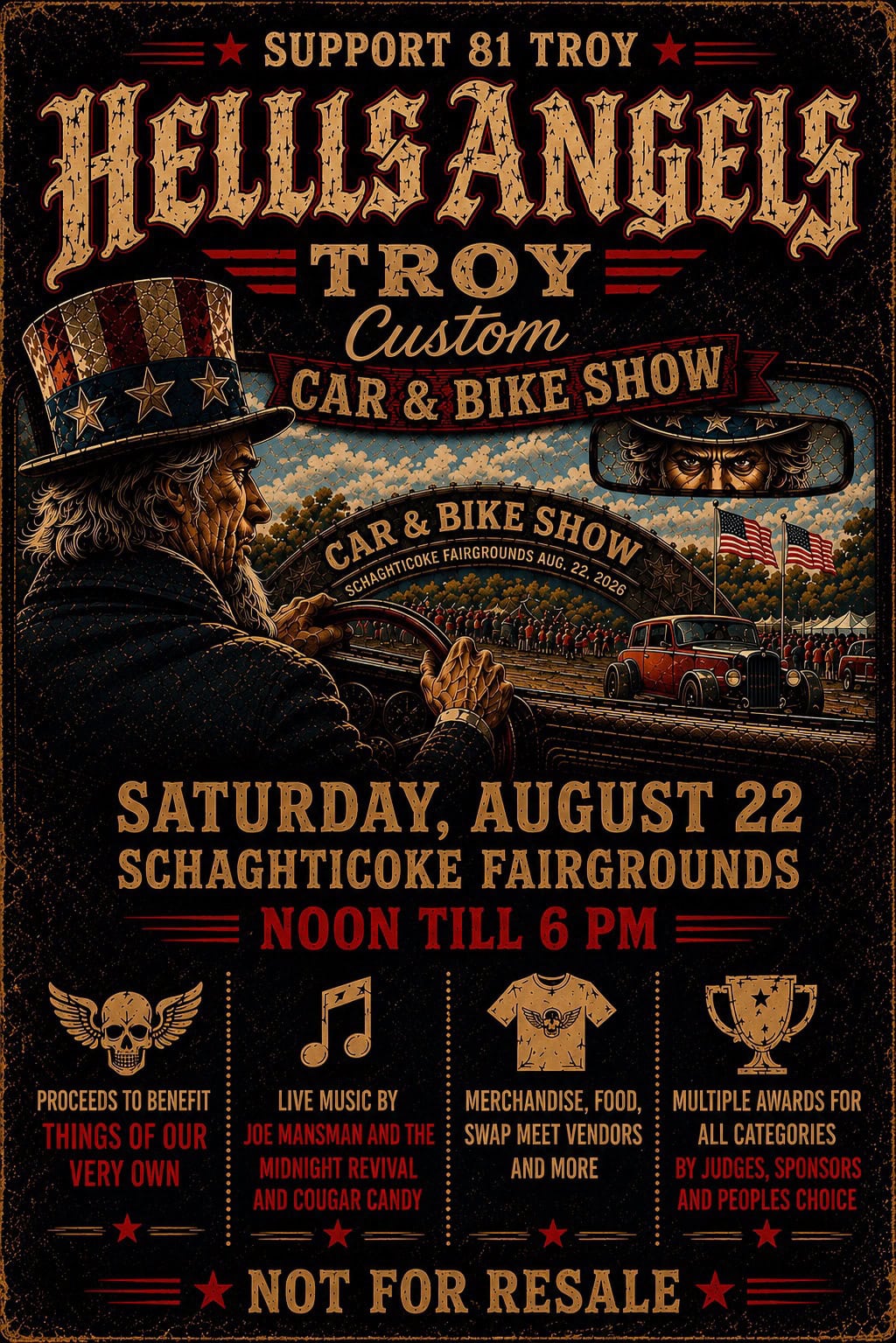 Hells Angels Troy Custom Car & Bike Show event at Schaghticoke Fairgrounds in Schaghticoke, NY on August 22, 2026