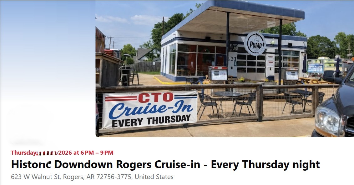 Historic Downtown Rogers Cruise-In event at Historic Downtown Rogers in Rogers, AR on August 27, 2026