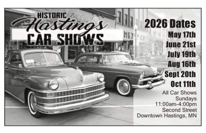 Historic Hastings Car Show event at 198 Tyler St in Hastings, MN on August 16, 2026