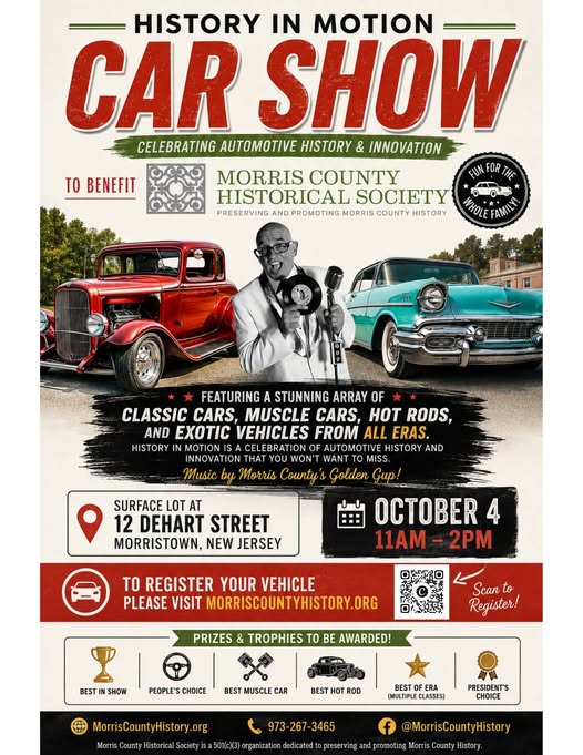 History in Motion Car Show event at 12 DeHart Street in Morristown, NJ on October 4, 2026