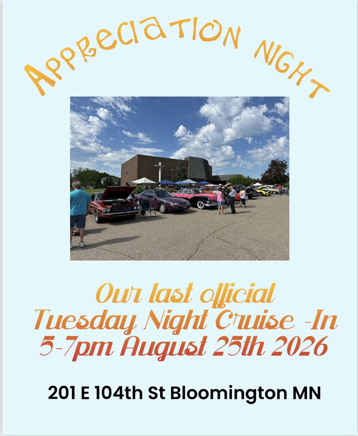 Holy Emmanuel Lutheran Church Appreciation Night event at Holy Emmanuel Lutheran Church in Bloomington, MN on August 25, 2026