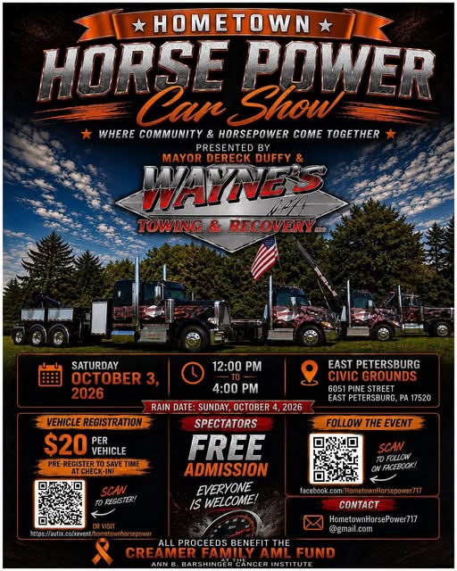 Hometown Horse Power Car Show event at East Petersburg Civic Grounds in East Petersburg, PA on October 3, 2026