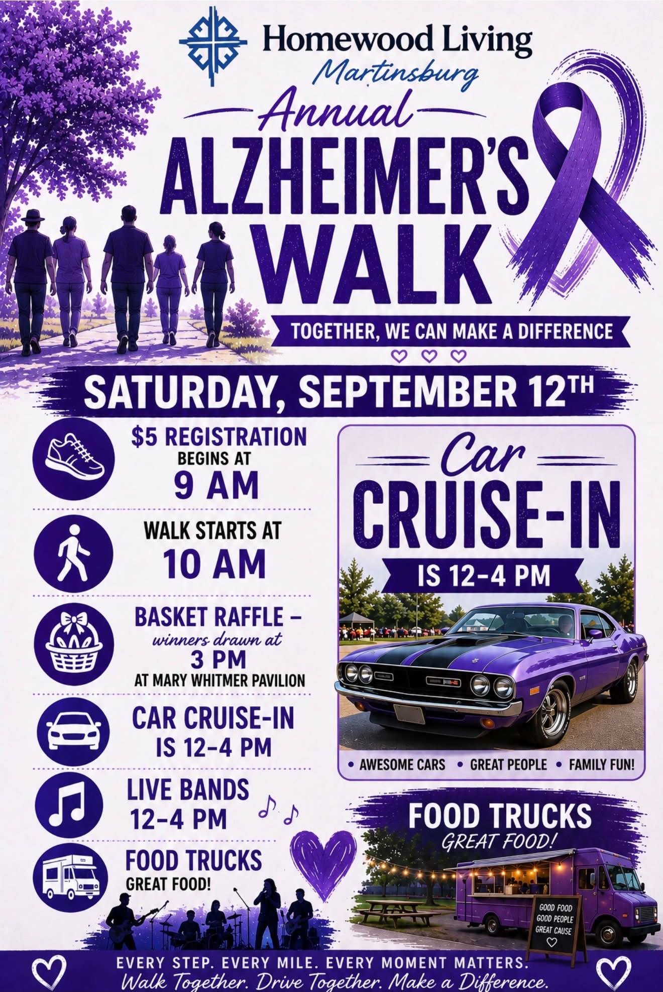 Homewood Living Martinsburg Annual Alzheimer's Walk event at Mary Whitmer Pavilion in Martinsburg, PA on September 12, 2026