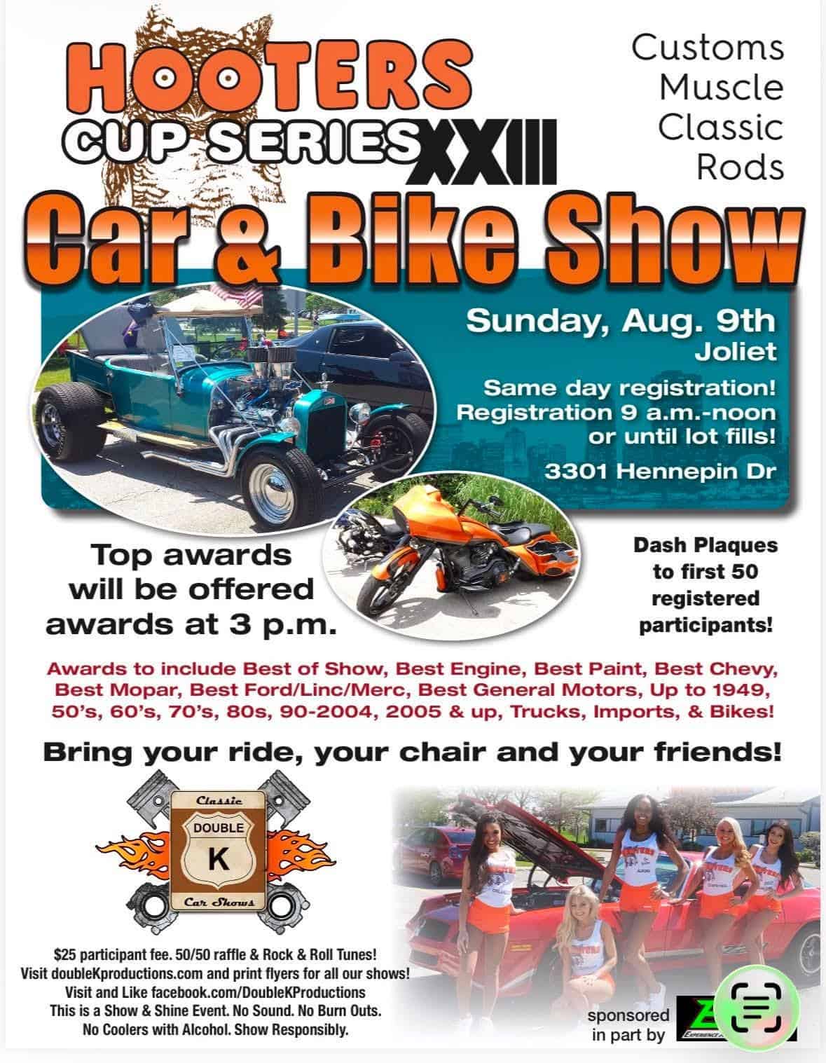Hooters Cup Series XXIII Car & Bike Show event at 3301 Hennepin Dr in Joliet, IL on August 9, 2026