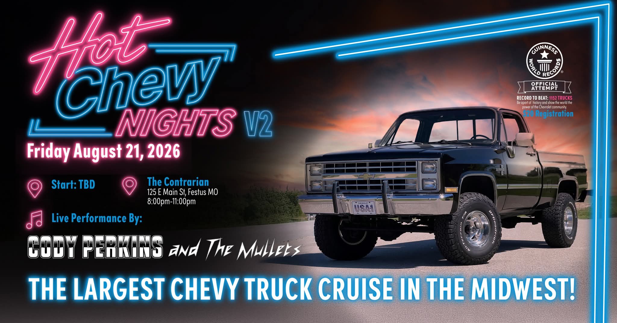 Hot Chevy Nights V2 event at The Contrarian in Festus, MO on August 21, 2026
