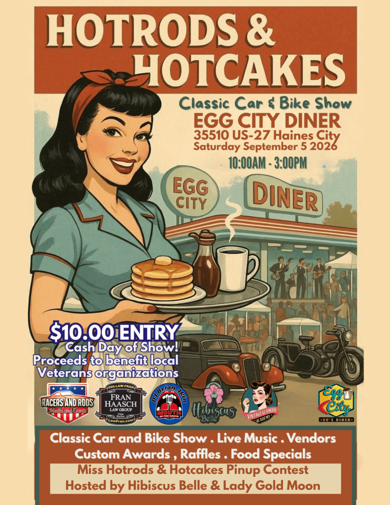 Hotrods & Hotcakes event at Egg City Diner in Haines City, FL on September 5, 2026