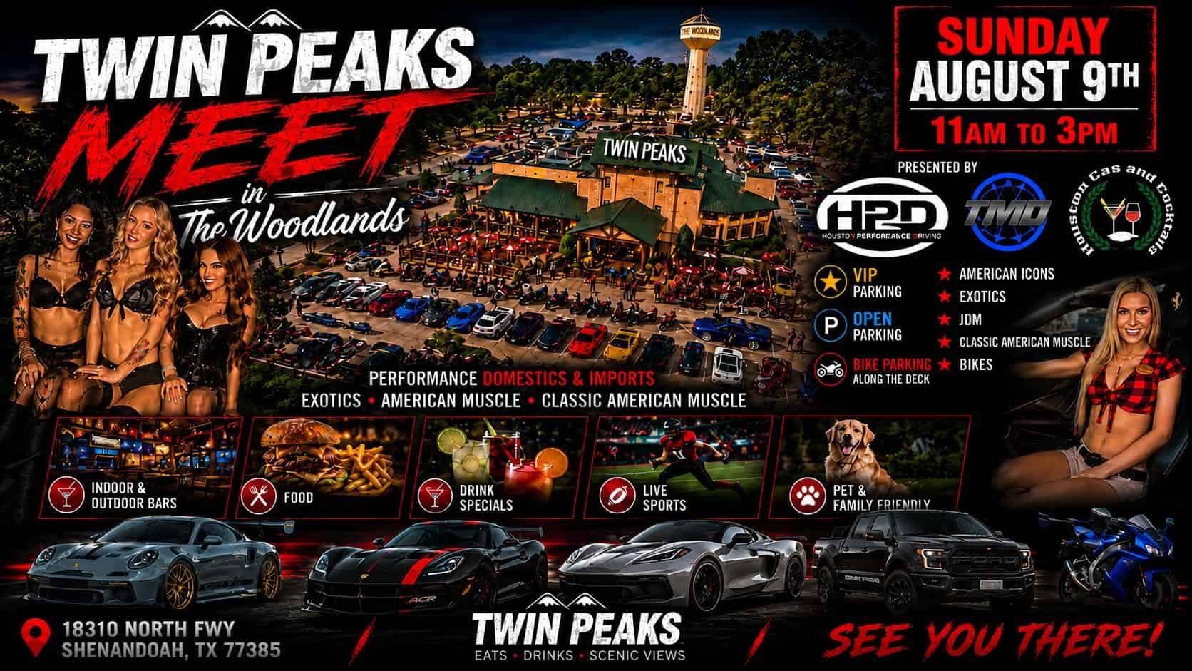 HPD Twin Peaks Meet in the Woodlands event at Twin Peaks in Shenandoah, TX on August 9, 2026