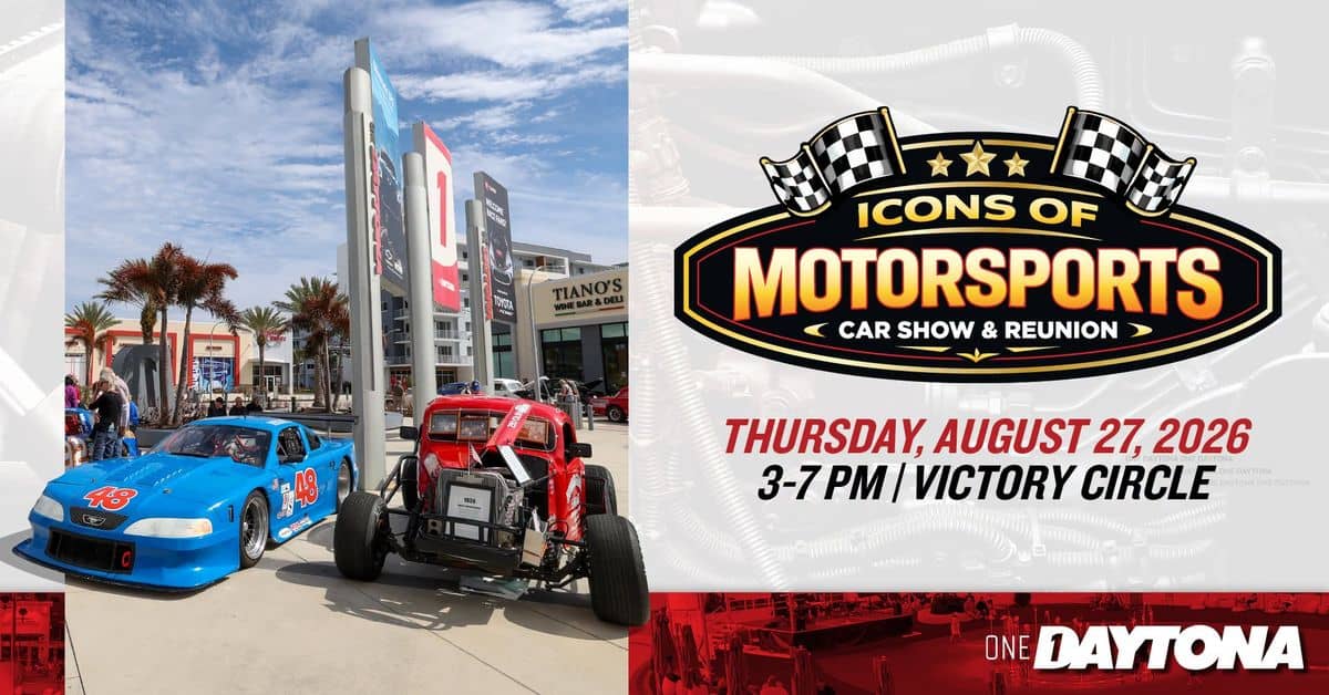 Icons of Motorsports Car Show & Reunion event at Victory Circle in Daytona Beach, FL on August 27, 2026