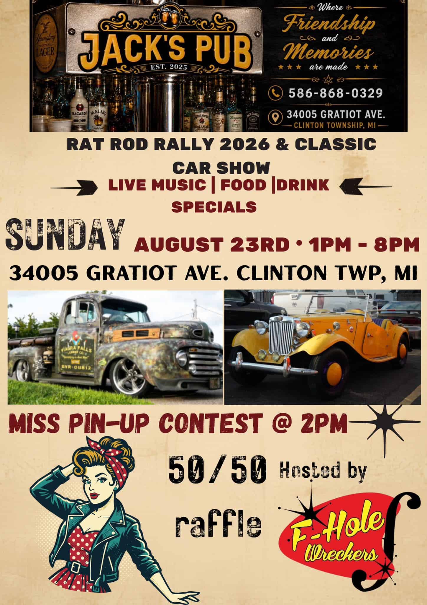 Jack's Pub Rat Rod Rally 2026 & Classic Car Show event at Jack's Pub in Clinton Township, MI on August 23, 2026