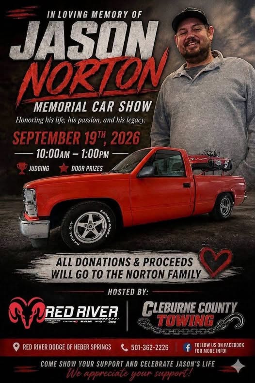 Jason Norton Memorial Car Show event at Red River Dodge in Heber Springs, AR on September 19, 2026