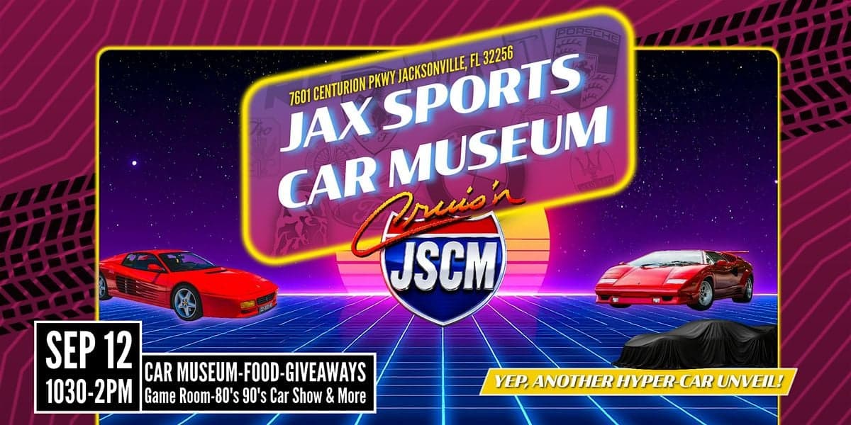 Jax Sports Car Museum Cruisin' event at Jacksonville Sports Car Museum in Jacksonville, FL on September 12, 2026