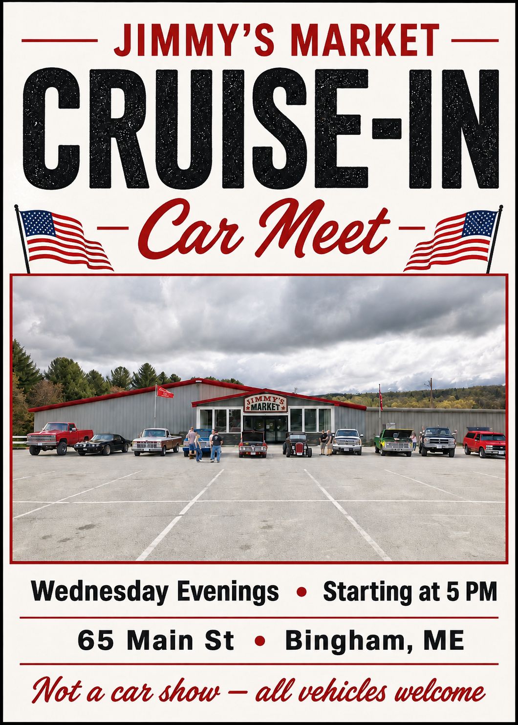 Jimmy's Market Cruise-In event at Jimmy's Market in Bingham, ME on September 2, 2026