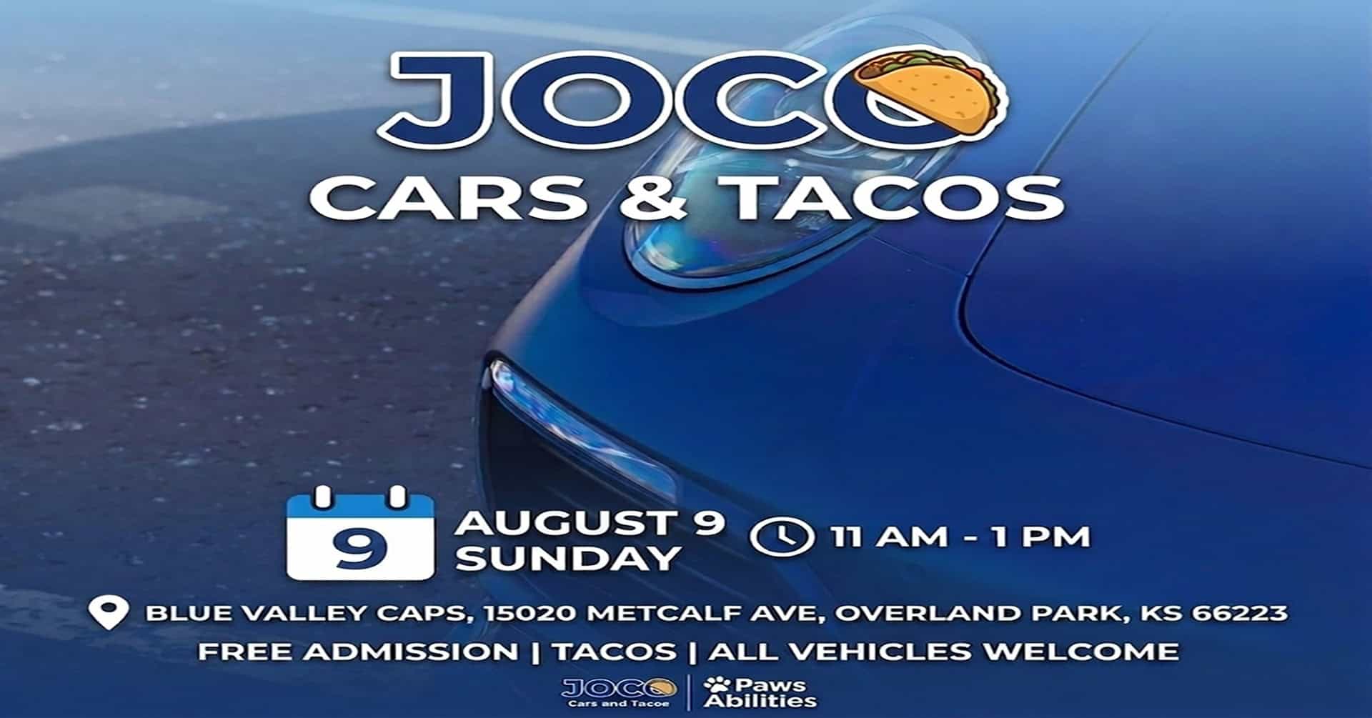JOCO Cars and Coffee event at Blue Valley CAPS in Overland Park, KS on August 9, 2026