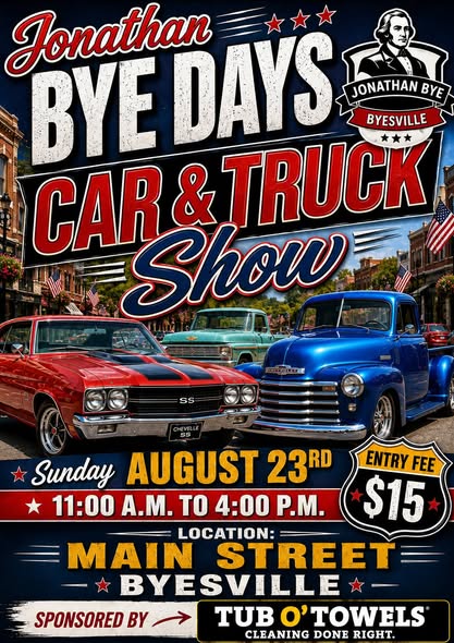 Jonathan Bye Days Car & Truck Show event at Main Street in Byesville, OH on August 23, 2026