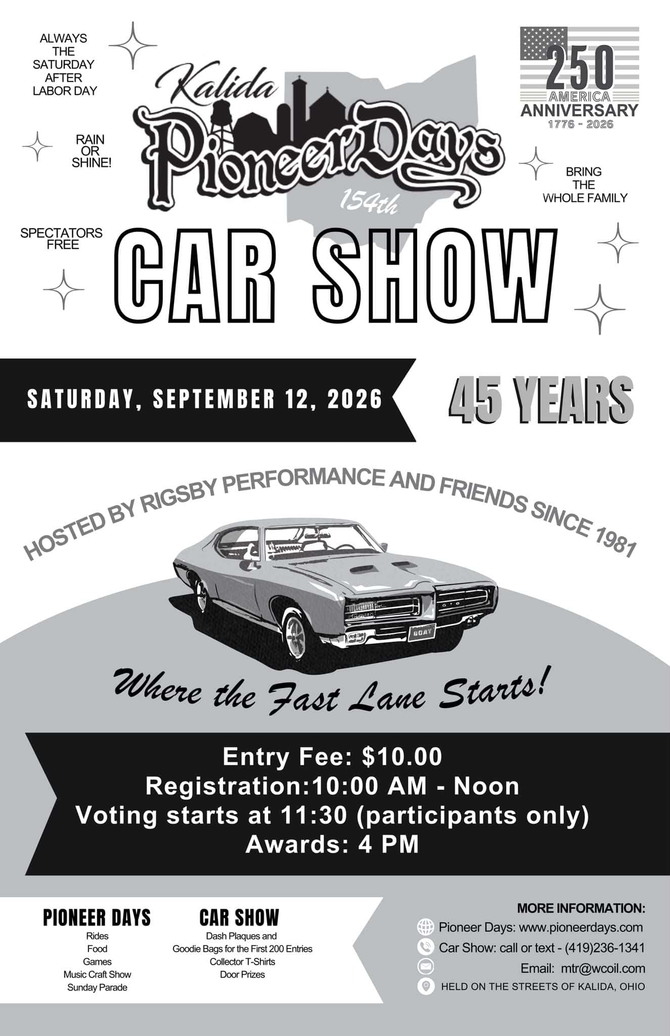 Kalida Pioneer Days 154th Car Show event at 108 Broad St in Kalida, OH on September 12, 2026