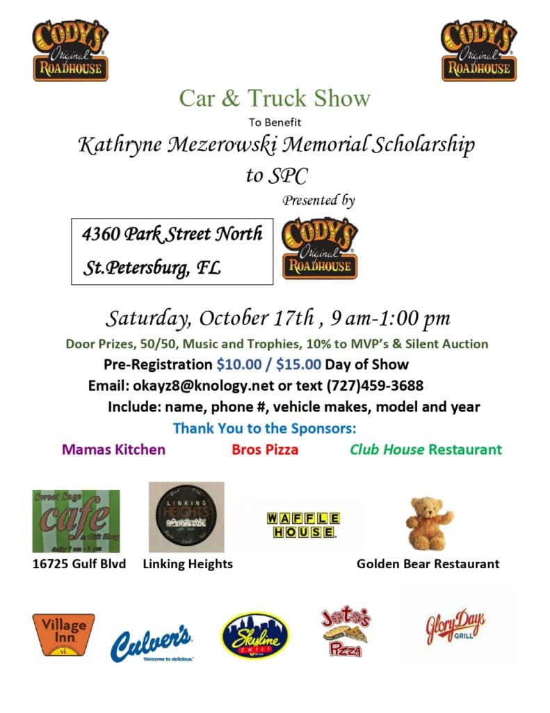 Kathryne Mezerowski Memorial Scholarship Car & Truck Show event at 4360 Park Street North in St. Petersburg, FL on October 17, 2026
