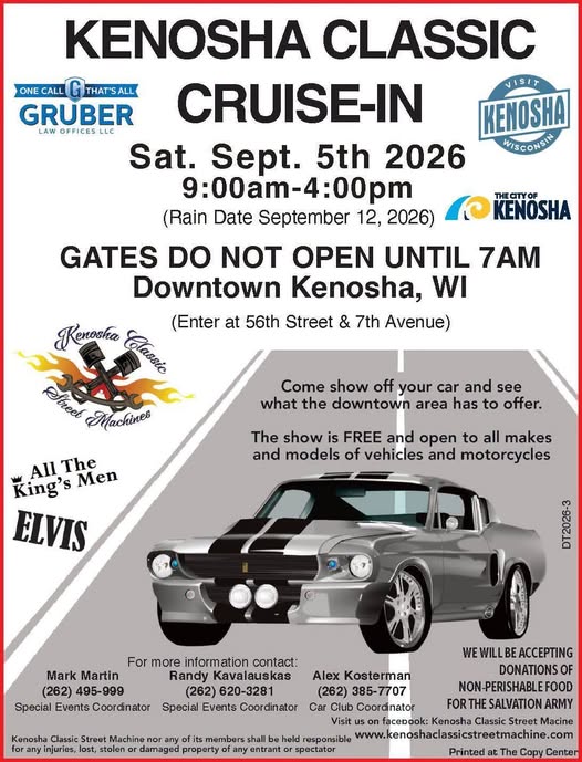Kenosha Classic Cruise-In event at Downtown Kenosha in Kenosha, WI on September 5, 2026