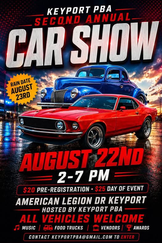 Keyport PBA Second Annual Car Show event at American Legion Drive in Keyport, NJ on August 22, 2026
