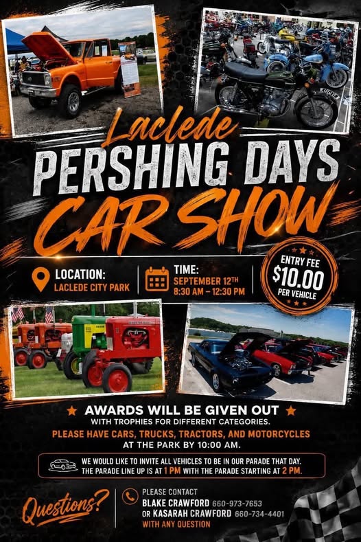 Laclede Pershing Days Car Show event at Laclede City Park in Laclede, MO on September 12, 2026