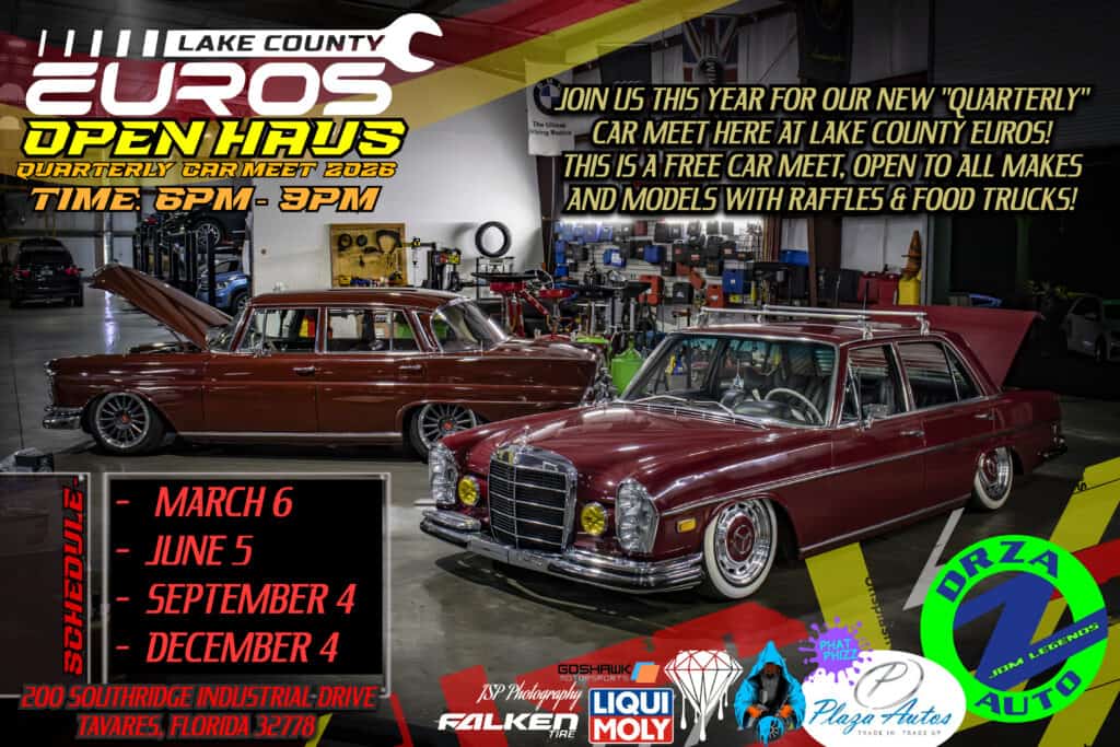 Lake County Euros Open Haus Quarterly Car Meet event at Lake County Euros in Tavares, FL on September 4, 2026