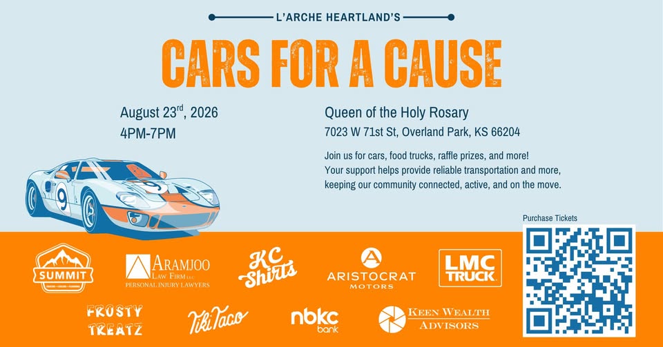 L'Arche Heartland's Cars for a Cause event at Queen of the Holy Rosary in Overland Park, KS on August 23, 2026