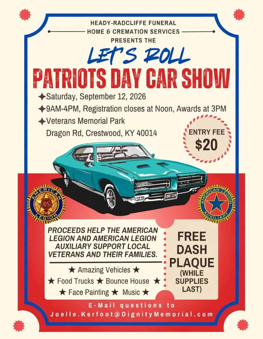 Let's Roll Patriots Day Car Show event at Veterans Memorial Park in Crestwood, KY on September 12, 2026