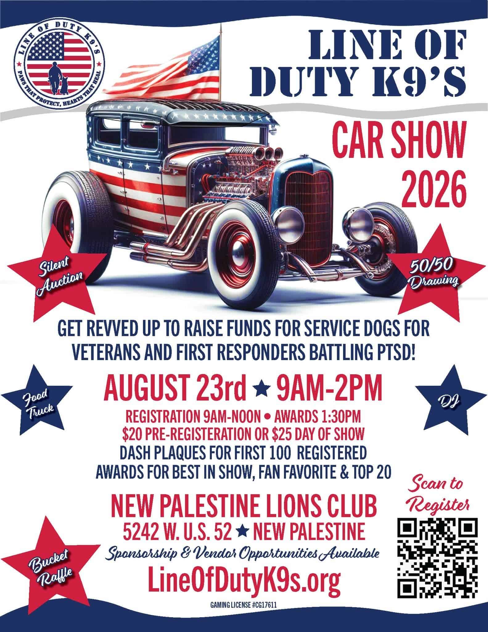 Line of Duty K9's Car Show event at New Palestine Lions Club in New Palestine, IN on August 23, 2026