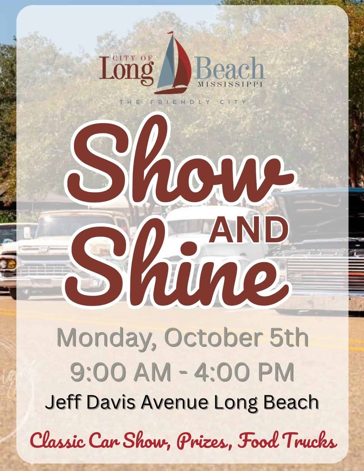 Longbeach MS Show and Shine event at Harper McCaughan Town Green in Long Beach, MS on October 5, 2026