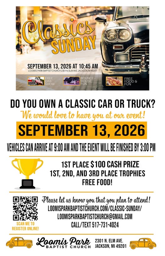 Loomis Park Baptist Church Classics Sunday event at Loomis Park Baptist Church in Jackson, MI on September 13, 2026