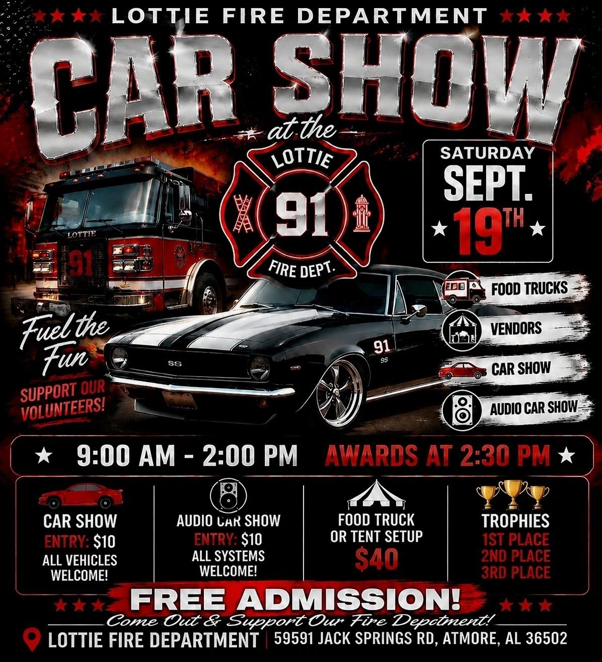 Lottie Fire Department Car Show event at Lottie Fire Department in Atmore, AL on September 19, 2026