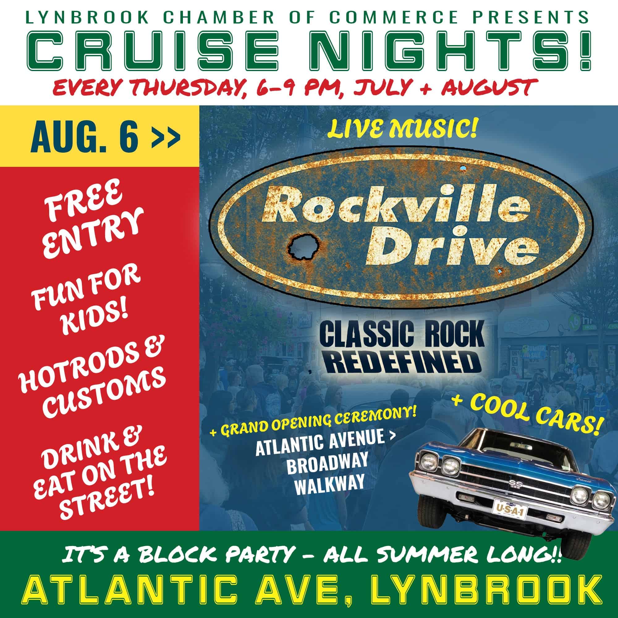 Lynbrook Chamber of Commerce Cruise Nights event at Atlantic Avenue in Lynbrook, NY on August 6, 2026