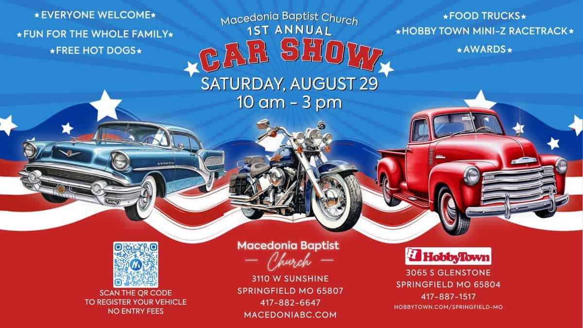 Macedonia Baptist Church 1st Annual Car Show event at Macedonia Baptist Church in Springfield, MO on August 29, 2026